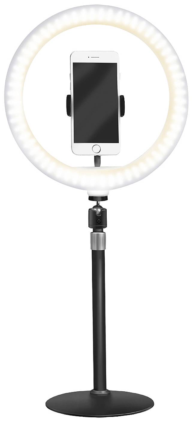 LogiLink Ring Light Ø 25 cm Lichtstativ EEK E (A - G) inkl. Smartphonehalter, Integriertes Stativ, Kugelkopf