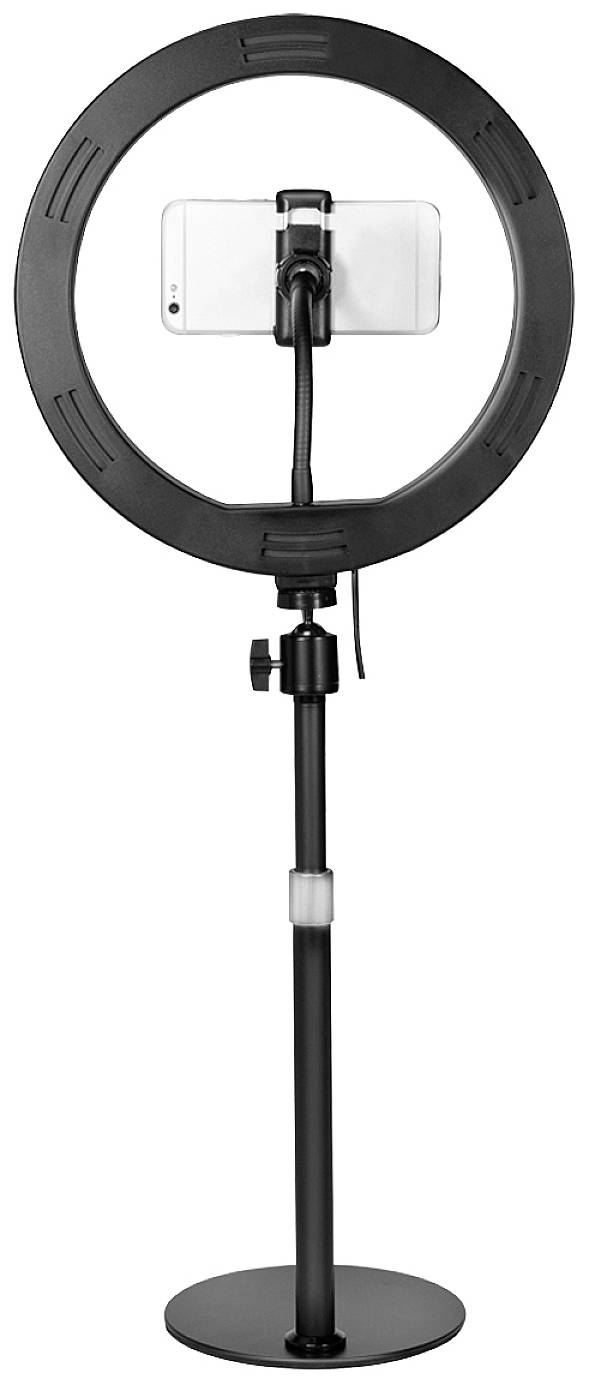 LogiLink Ring Light Ø 25 cm Lichtstativ EEK E (A - G) inkl. Smartphonehalter, Integriertes Stativ, Kugelkopf