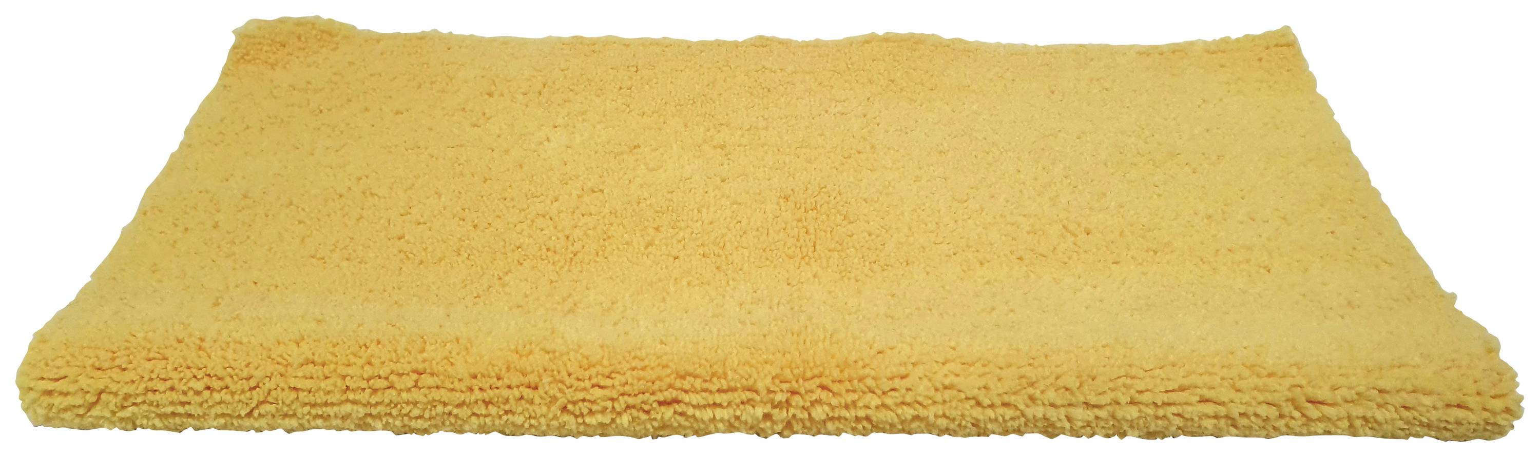 Ein weiches, gelbes Handtuch, flach auf einer Fläche liegend, geeignet für den täglichen Gebrauch oder Reinigungszwecke.