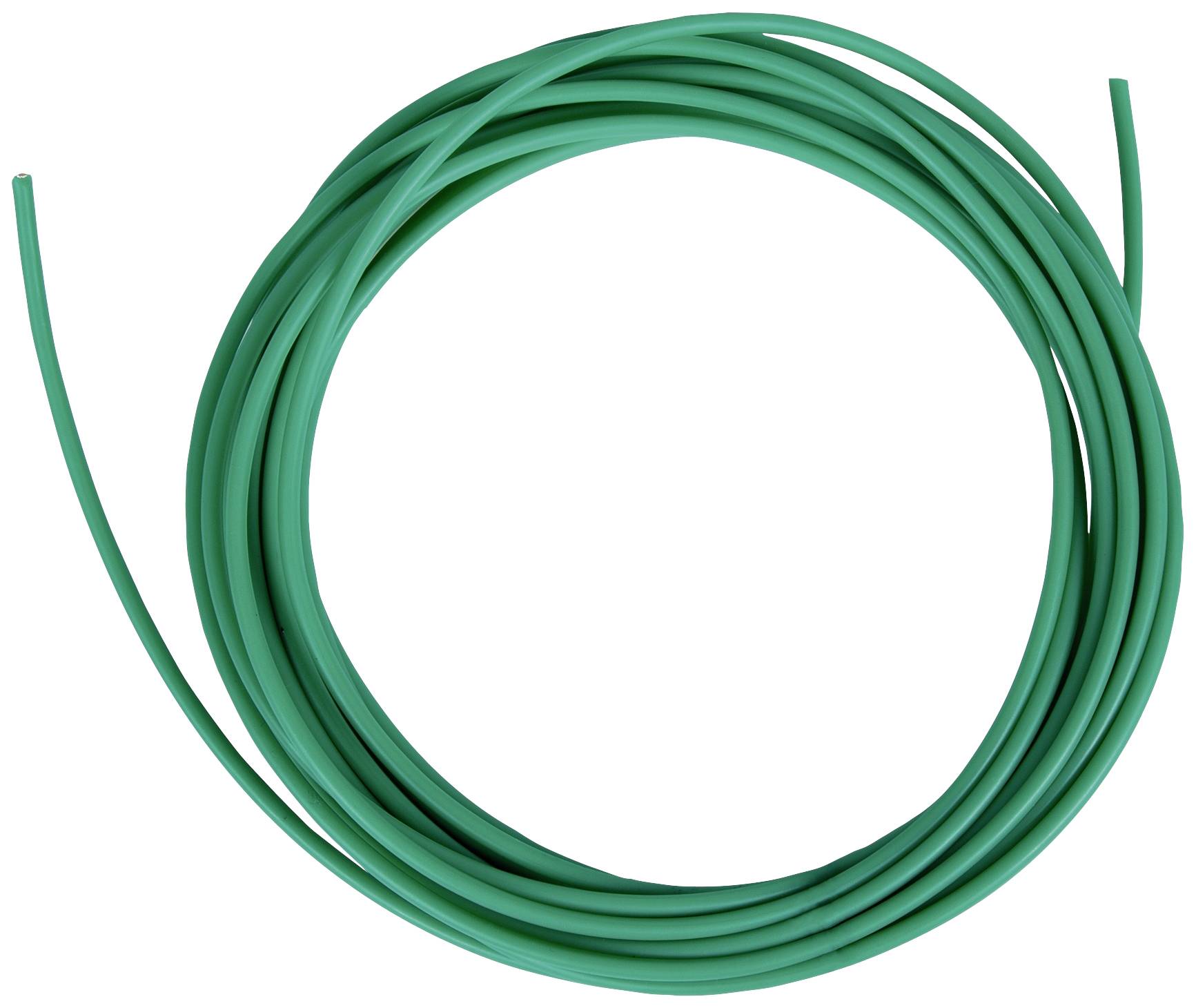 Grüne Kabelrolle, lose gewickelt, vor weißem Hintergrund. Geeignet für elektrische oder technische Anwendungen.