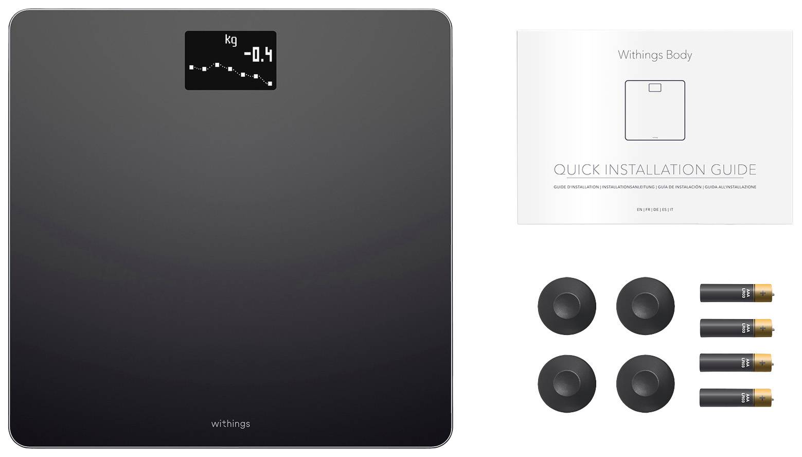 Withings Body Körperanalysewaage WBS06 black Wägebereich (max.)=180 kg Schwarz Mit Bluetooth, Wetteranzeige