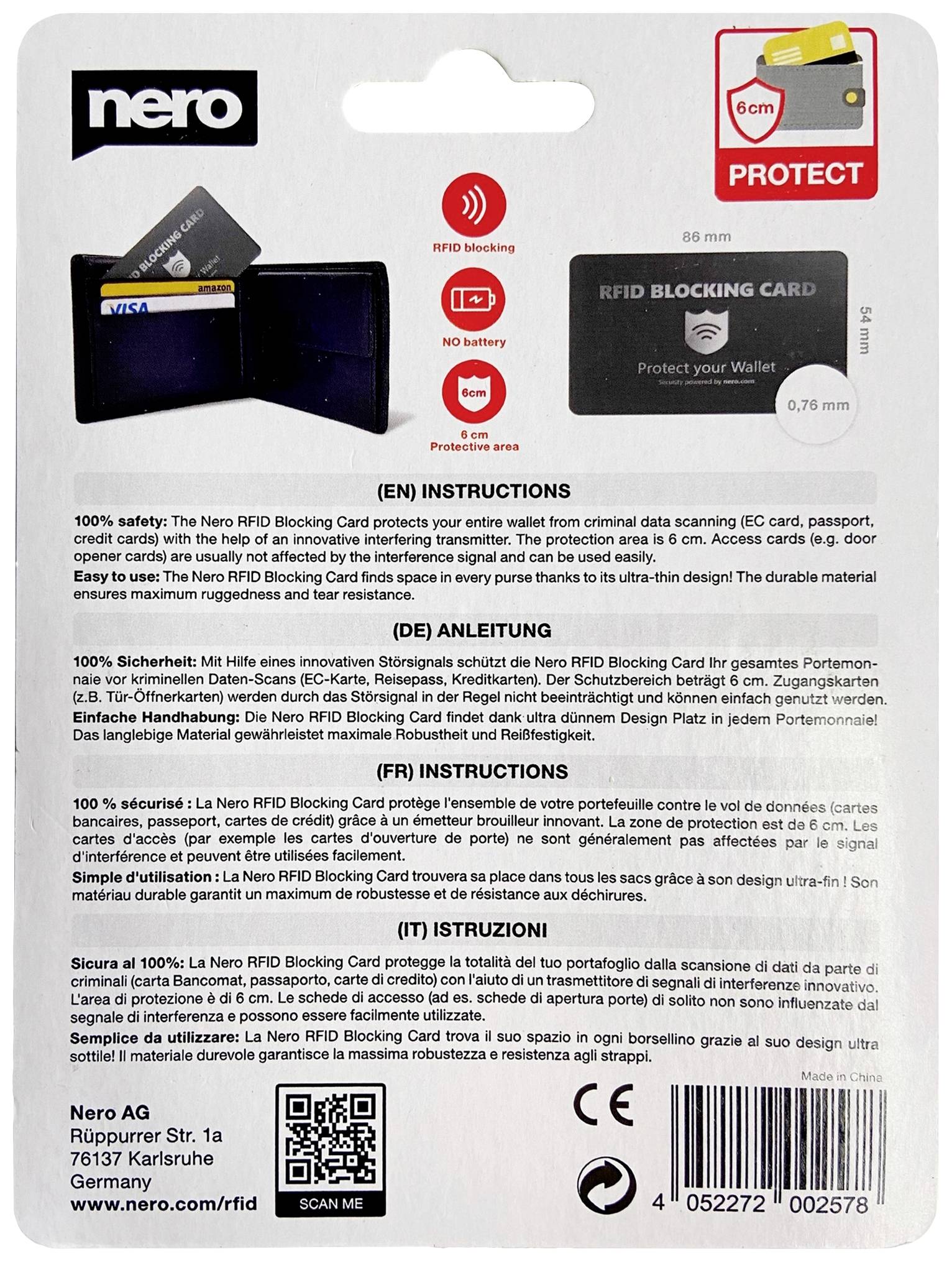 Nero RFID NFC Blocker Karte EMEA-33700001 Schwarz 1St.