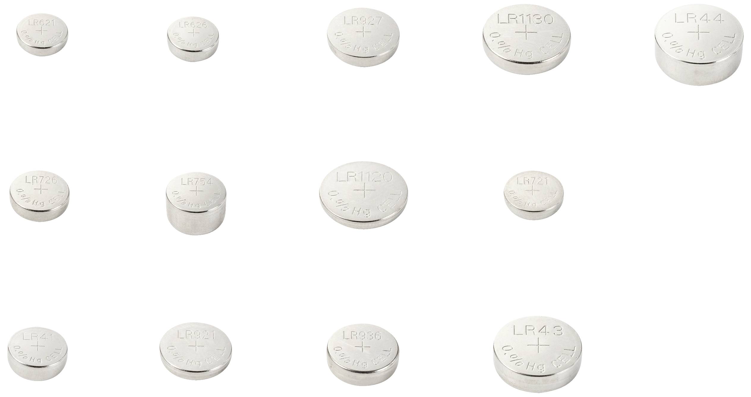 VOLTCRAFT Knopfzellen-Set je 3x AG 1, AG 2, AG 3, AG 4, AG 5, AG 6, AG 7, AG 8, AG 9, AG 10, AG 11, AG 12, AG 13