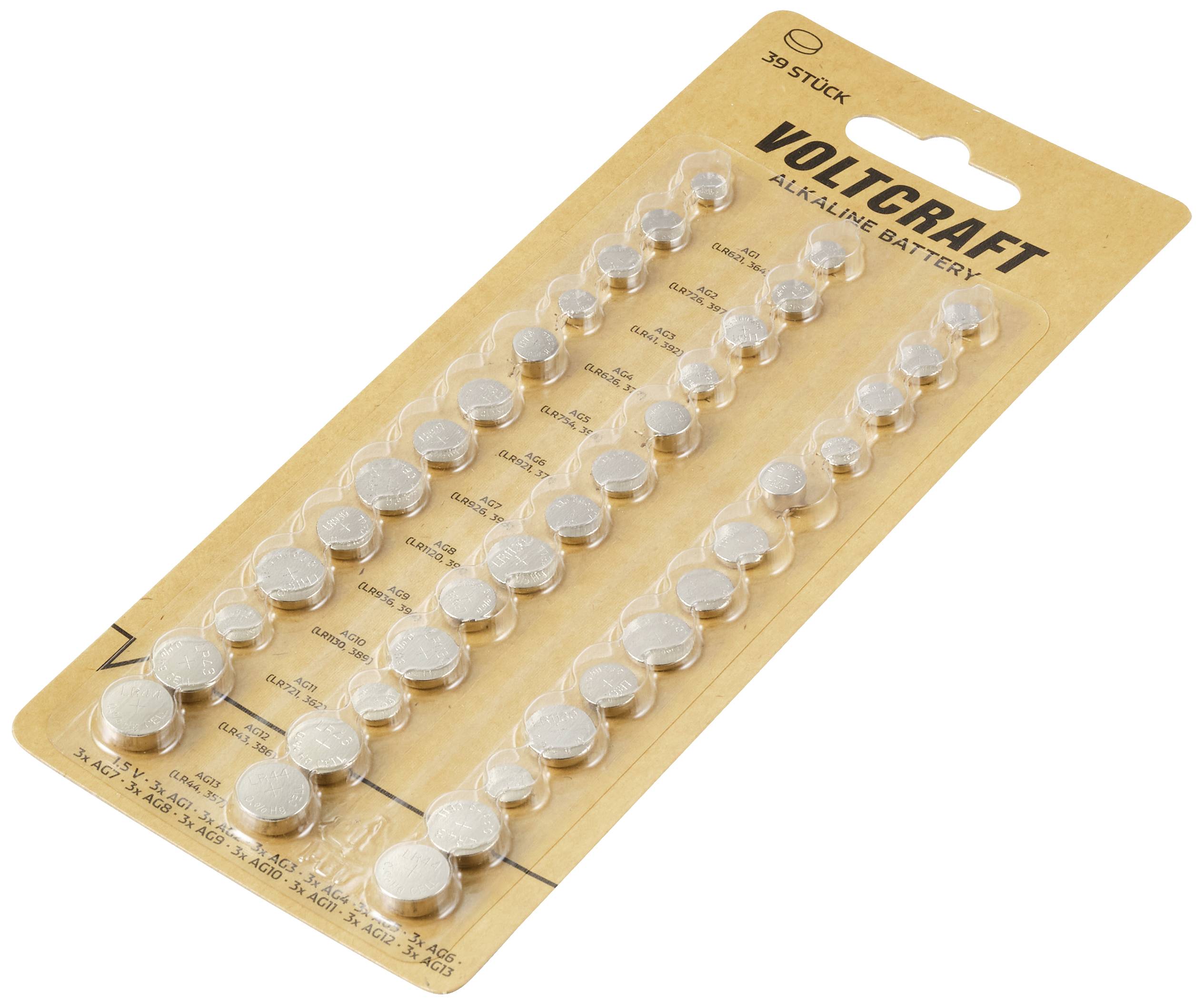 VOLTCRAFT Knopfzellen-Set je 3x AG 1, AG 2, AG 3, AG 4, AG 5, AG 6, AG 7, AG 8, AG 9, AG 10, AG 11, AG 12, AG 13