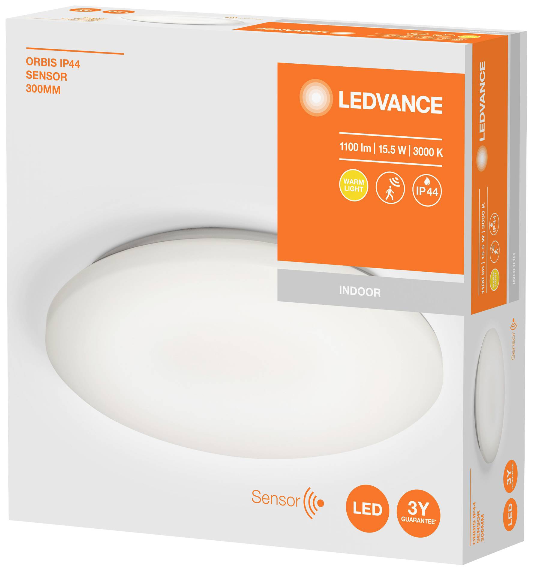 LEDVANCE Orbis IP44 4058075651814 LED-Bad-Deckenleuchte mit Bewegungsmelder 15.5 W Warmweiß