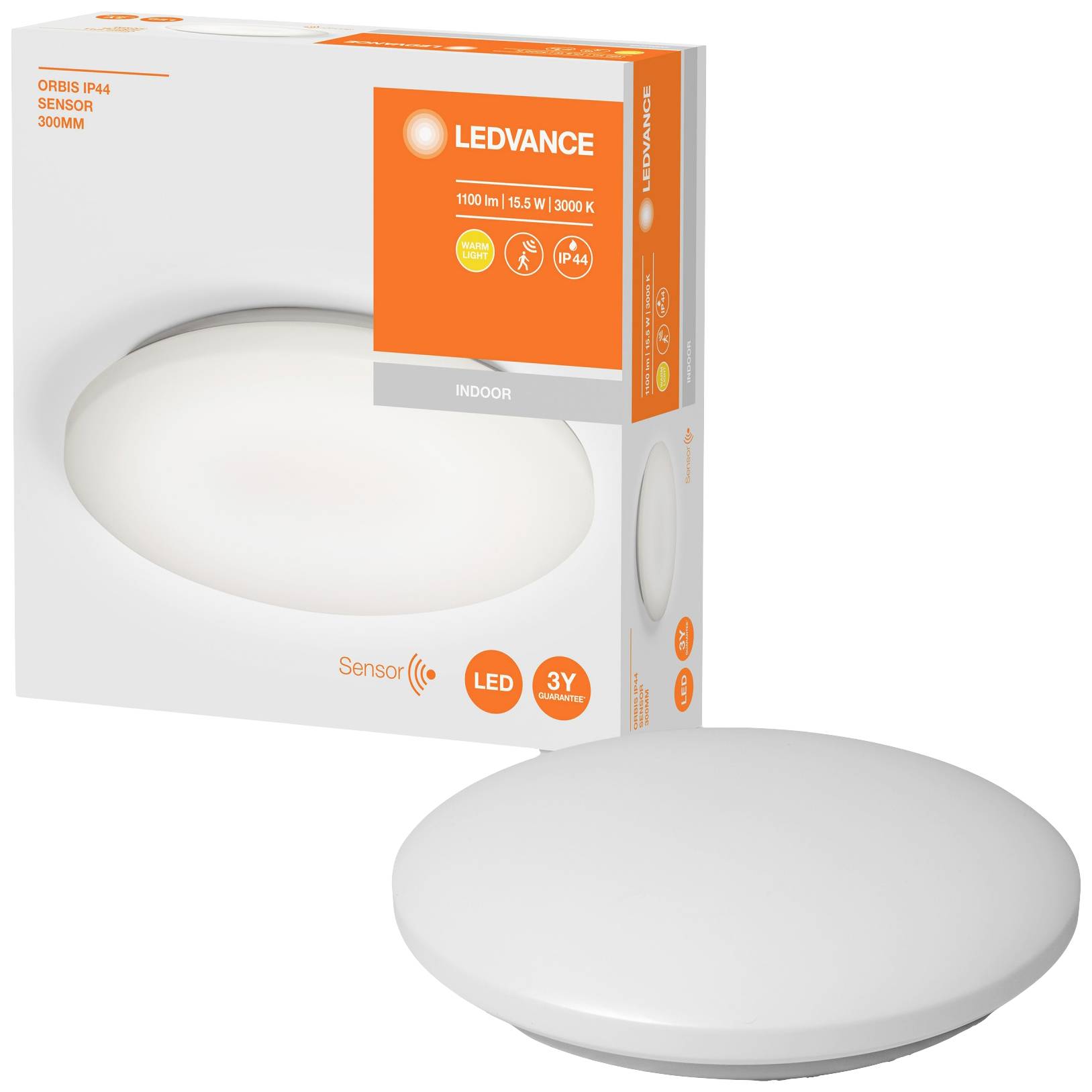 LEDVANCE Orbis IP44 4058075651814 LED-Bad-Deckenleuchte mit Bewegungsmelder 15.5W Warmweiß