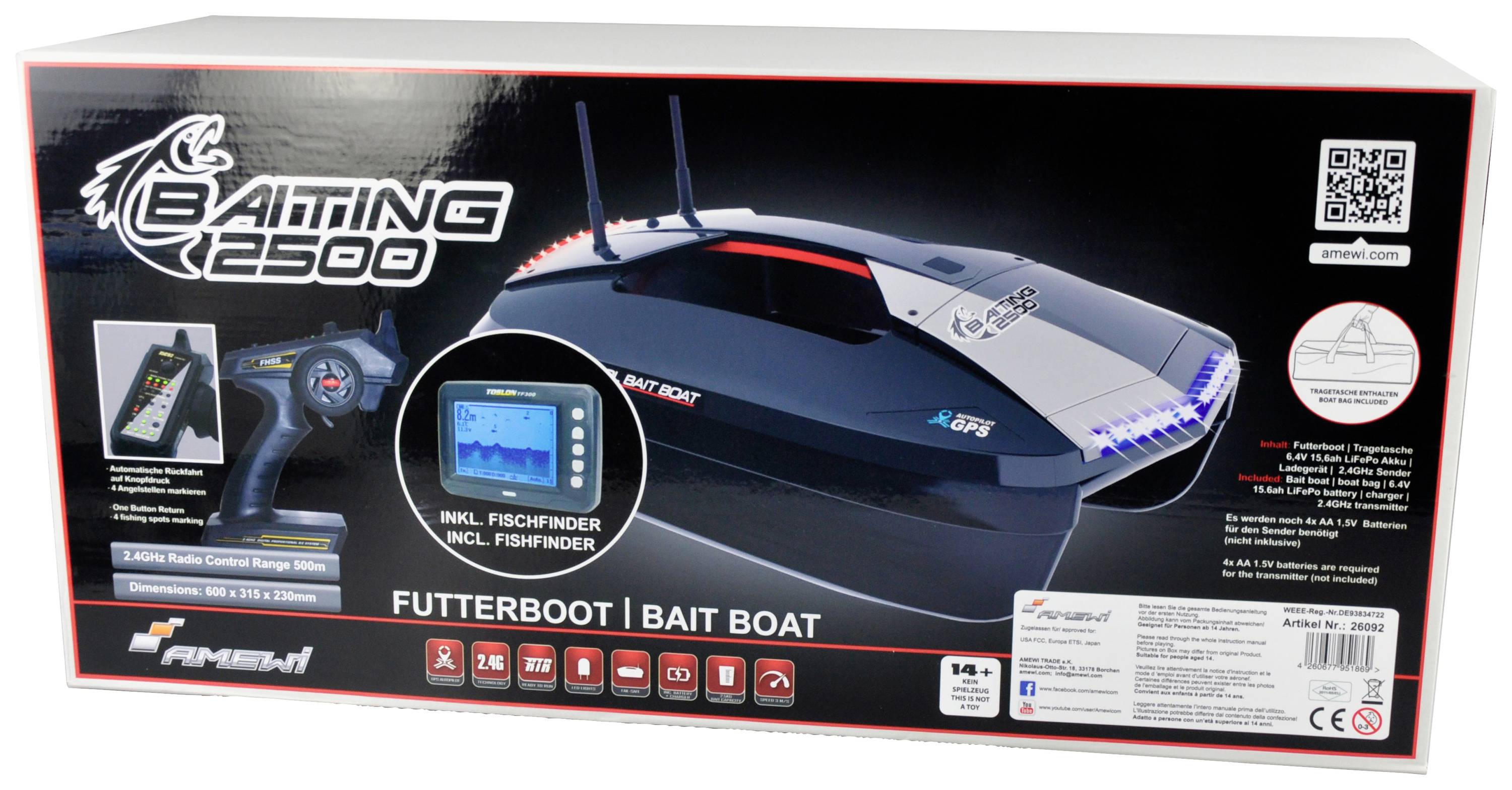 Amewi Baiting 2500G GPS RC Futter-, Köderboot RtR 600 mm