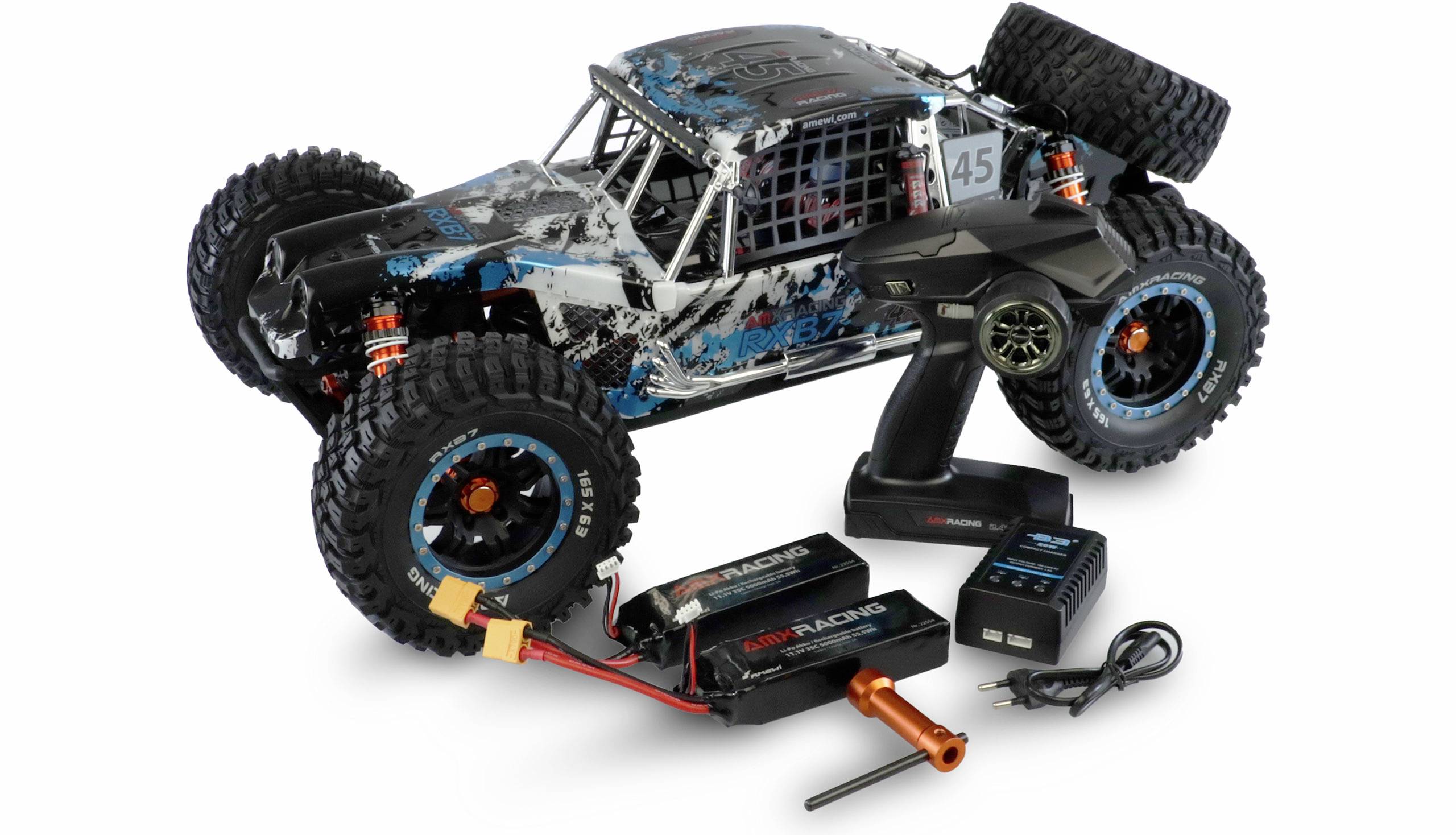 Amewi AMXRacing RXB7 Blau Brushless 1:7 RC Modellauto Elektro Buggy Allradantrieb (4WD) RtR 2,4 GHz Inkl. Akku und Ladegerät