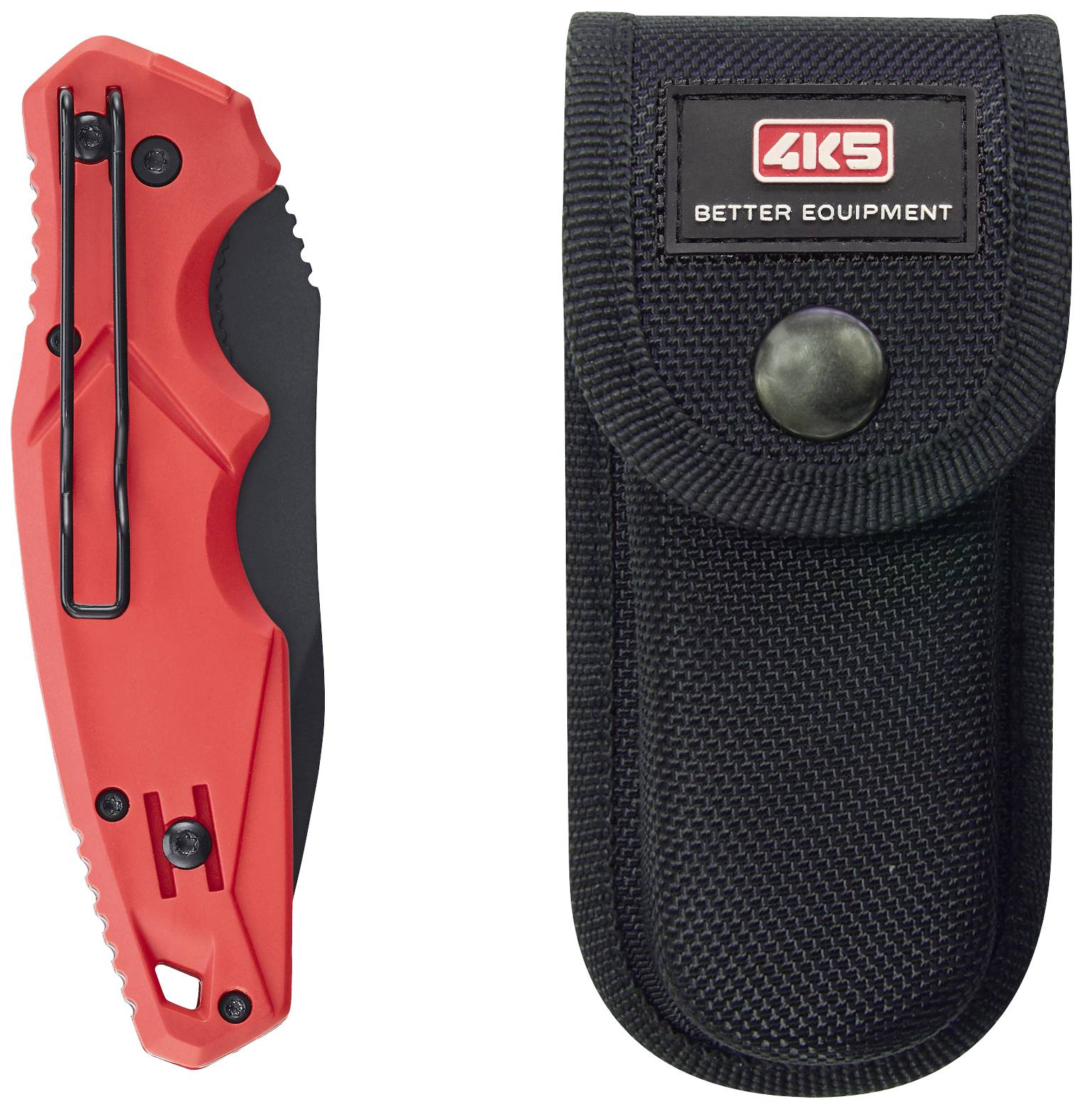 4K5 Tools TK 100 DropPoint Knife 600.100A Klappmesser mit Holster Rot, Schwarz