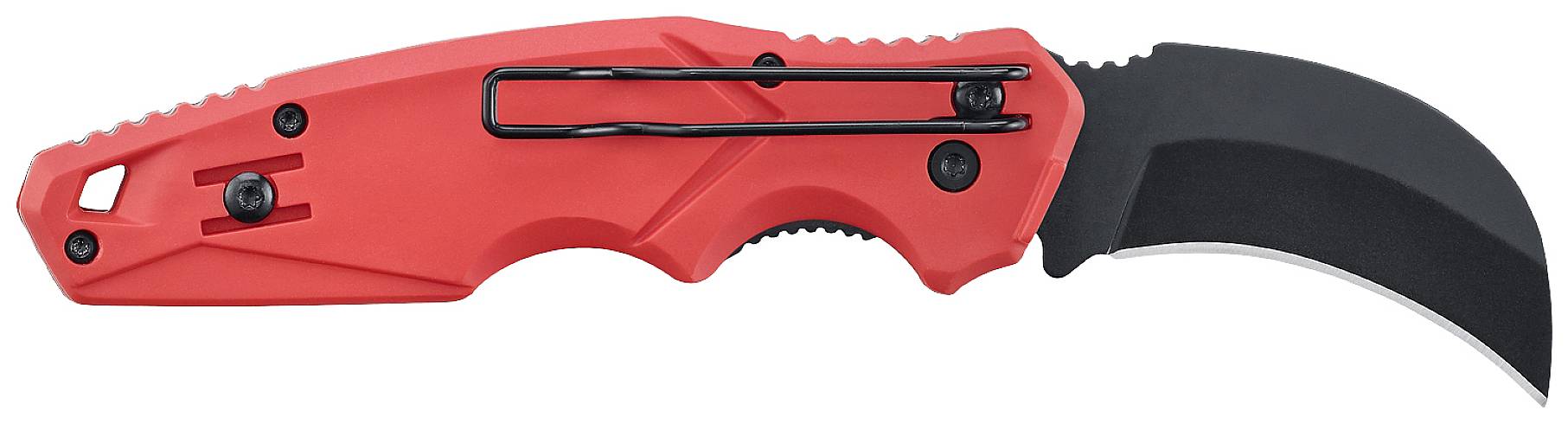 4K5 Tools TK 101 Foldable Curved Knife 600.101A Klappmesser mit Holster Rot, Schwarz