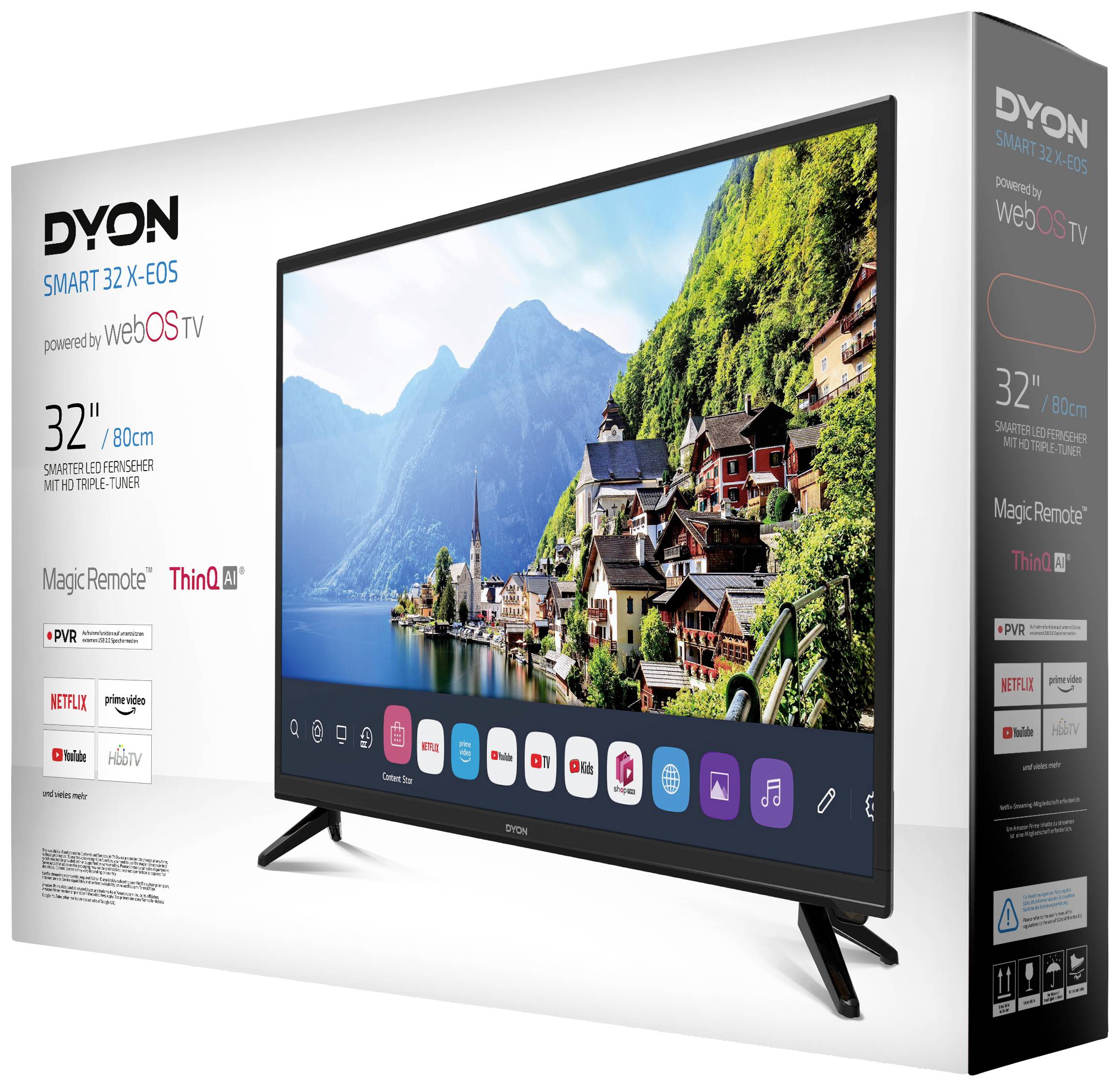 Dyon Smart 32 X-EOS LED-TV 80 cm 32 Zoll EEK F (A - G) DVB-T2, DVB-C, DVB-S2, HD ready, Smart TV, WLAN, PVR ready, CI+ Schwarz