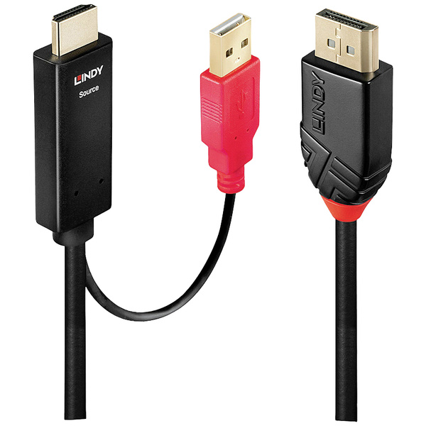 LINDY Anschlusskabel DisplayPort Stecker, HDMI-A Stecker, USB-A Stecker 5.00 m Schwarz, Rot 41428 D