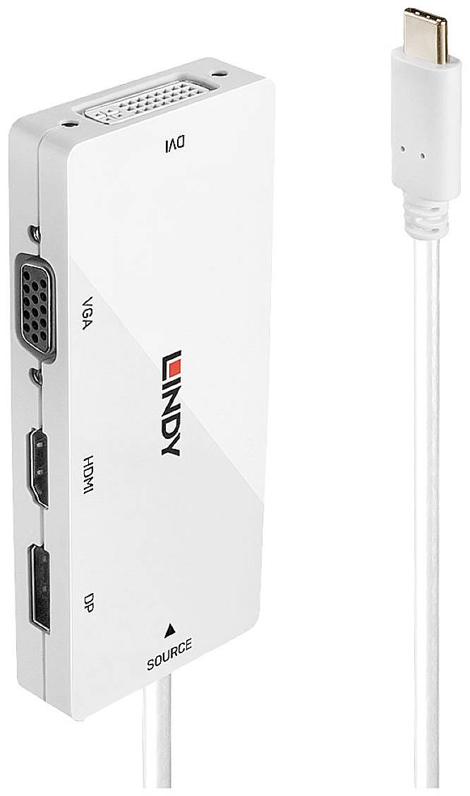 LINDY USB-C®, DisplayPort, VGA Konverter [1x USB-C® Stecker - 1x DisplayPort Buchse, DVI-Buchse 24+5pol., HDMI-Buchse, VGA-Buchse] 0.15 m