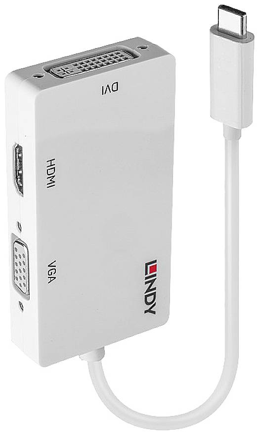 LINDY USB-C®, VGA Konverter [1x USB-C® Stecker - 1x DVI-Buchse 24+5pol., HDMI-Buchse, VGA-Buchse] 0.13 m