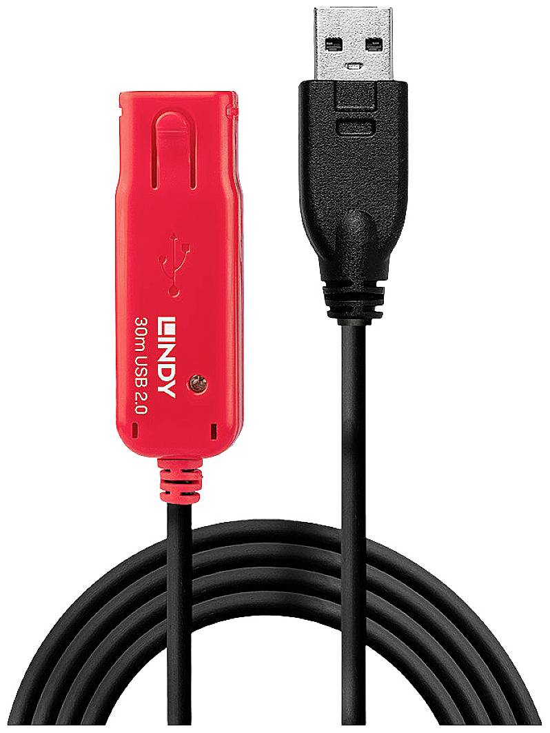 LINDY USB-Kabel USB 2.0 USB-A Stecker, USB-A Buchse 30.00 m Schwarz, Rot 42923