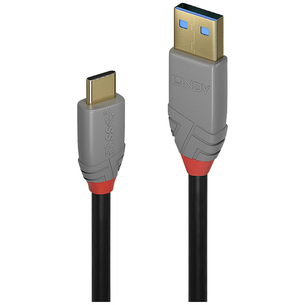 LINDY USB-Kabel USB 3.2 Gen2 (USB 3.1 Gen2) USB-C® Stecker, USB-A Stecker 1.50 m Schwarz, Grau 3691
