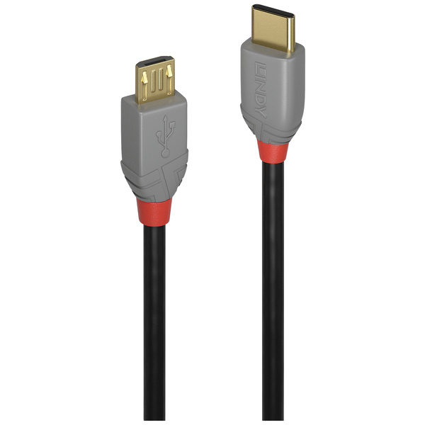 LINDY USB-Kabel USB 2.0 USB-C® Stecker, USB-Micro-B Stecker 1.00 m Schwarz, Grau 36891