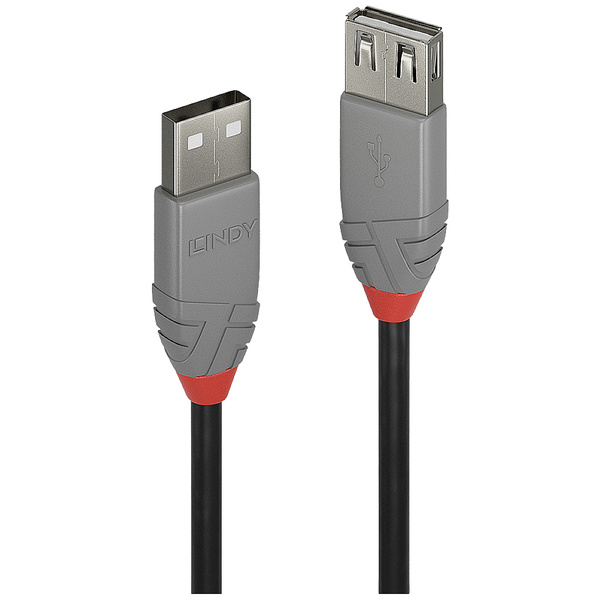 LINDY USB-Kabel USB 2.0 USB-A Stecker, USB-A Buchse 0.20m Schwarz, Grau 36700