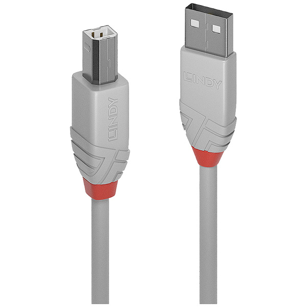 LINDY USB-Kabel USB 2.0 USB-A Stecker, USB-B Stecker 2.00 m Grau 36683
