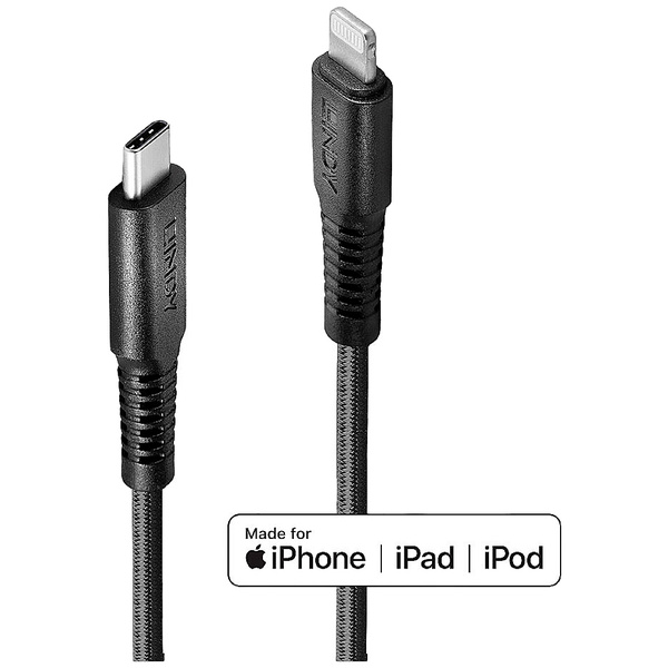LINDY USB-Kabel USB 2.0 Apple Lightning Stecker, USB-C® Stecker 3.00 m Schwarz 31288