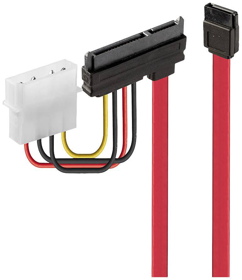 LINDY Festplatten Anschlusskabel [2x SATA-Buchse 7pol., IDE-Strom-Stecker 4pol. - 1x SATA-Kombi-Buchse 7+15pol.] 0.50 m Rot