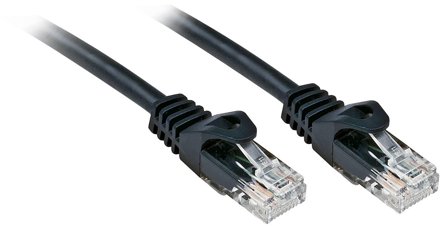 Zwei schwarze Ethernet-Kabel mit RJ45-Steckern.