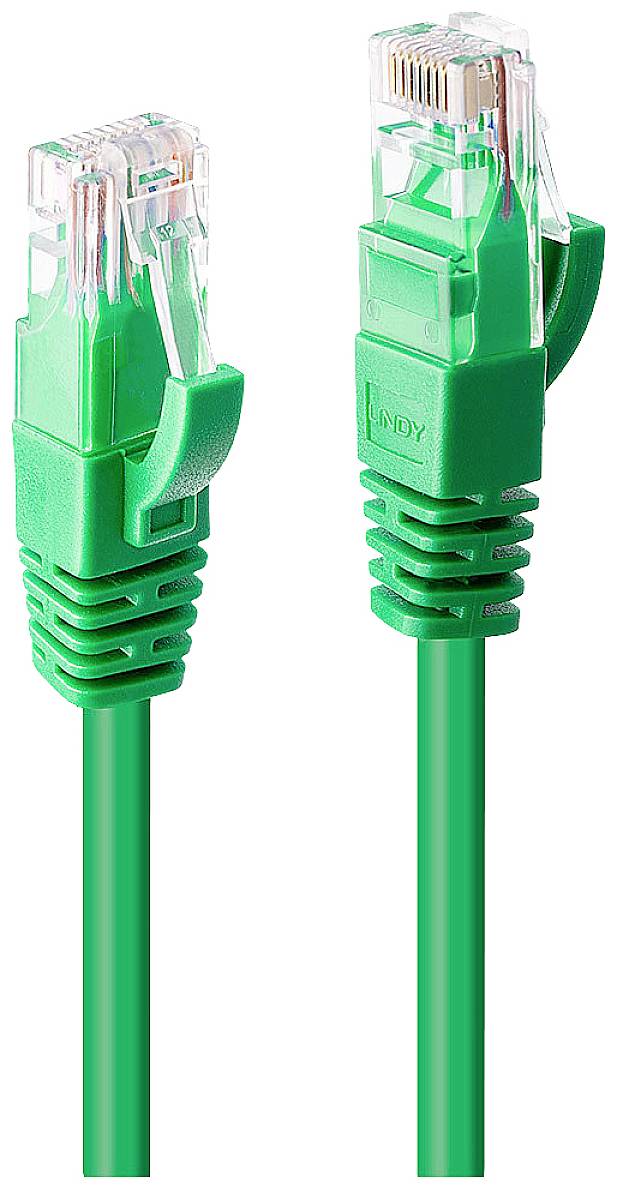Zwei grüne Ethernet-Kabel mit transparenten Steckern, die zur Datenübertragung in Netzwerken verwendet werden.