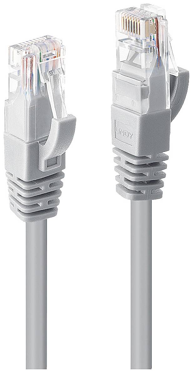 Zwei graue Ethernet-Kabel mit RJ-45-Steckern.
