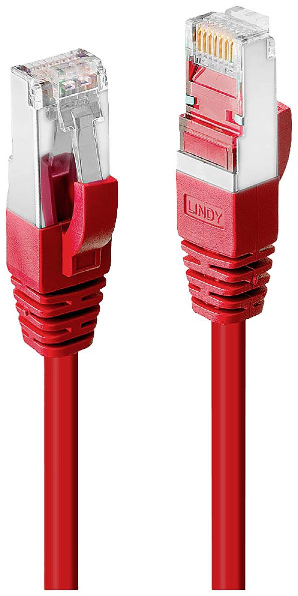 Zwei rote Ethernet-Kabel mit transparenten Steckern, geeignet für Netzwerkverbindungen.
