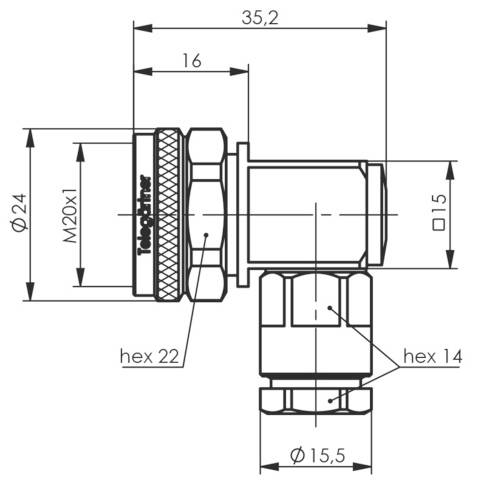 Telegärtner 100025212 100025212 4.3-10 Steckverbinder Stecker, gewinkelt 50Ω 1St.