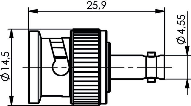 Technische Zeichnung eines Schlauchadapters mit Maßen: Länge 25,9 mm, Durchmesser 14,5 mm und 4,55 mm.
