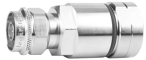 Metallverbinder mit gerändelten Ringen und zylindrischem Körper, geeignet für hydraulische oder pneumatische Anwendungen.