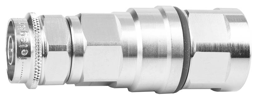 Metallischer Hydraulikkupplungsstecker, zylindrische Form mit geripptem Ring an einem Ende.