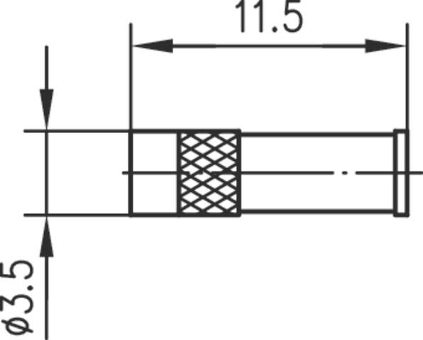 Technische Zeichnung eines zylindrischen Objekts mit Längenangabe 11,5 mm und Durchmesser 3,5 mm. Texturierte Mitte.