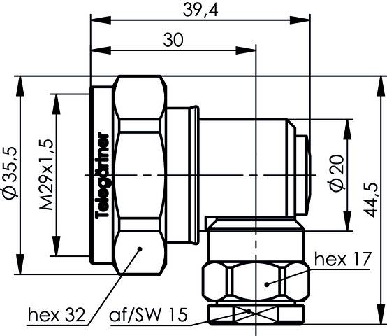 Telegärtner 100024400 100024400 7-16-DIN-Steckverbinder Stecker, gewinkelt 50Ω 1St.