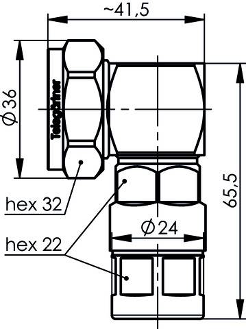 Technische Zeichnung eines Rohranschlusses mit Maßangaben: Länge 41,5 mm, Durchmesser 36 mm, Sechskantgrößen 32 mm und 22 mm.