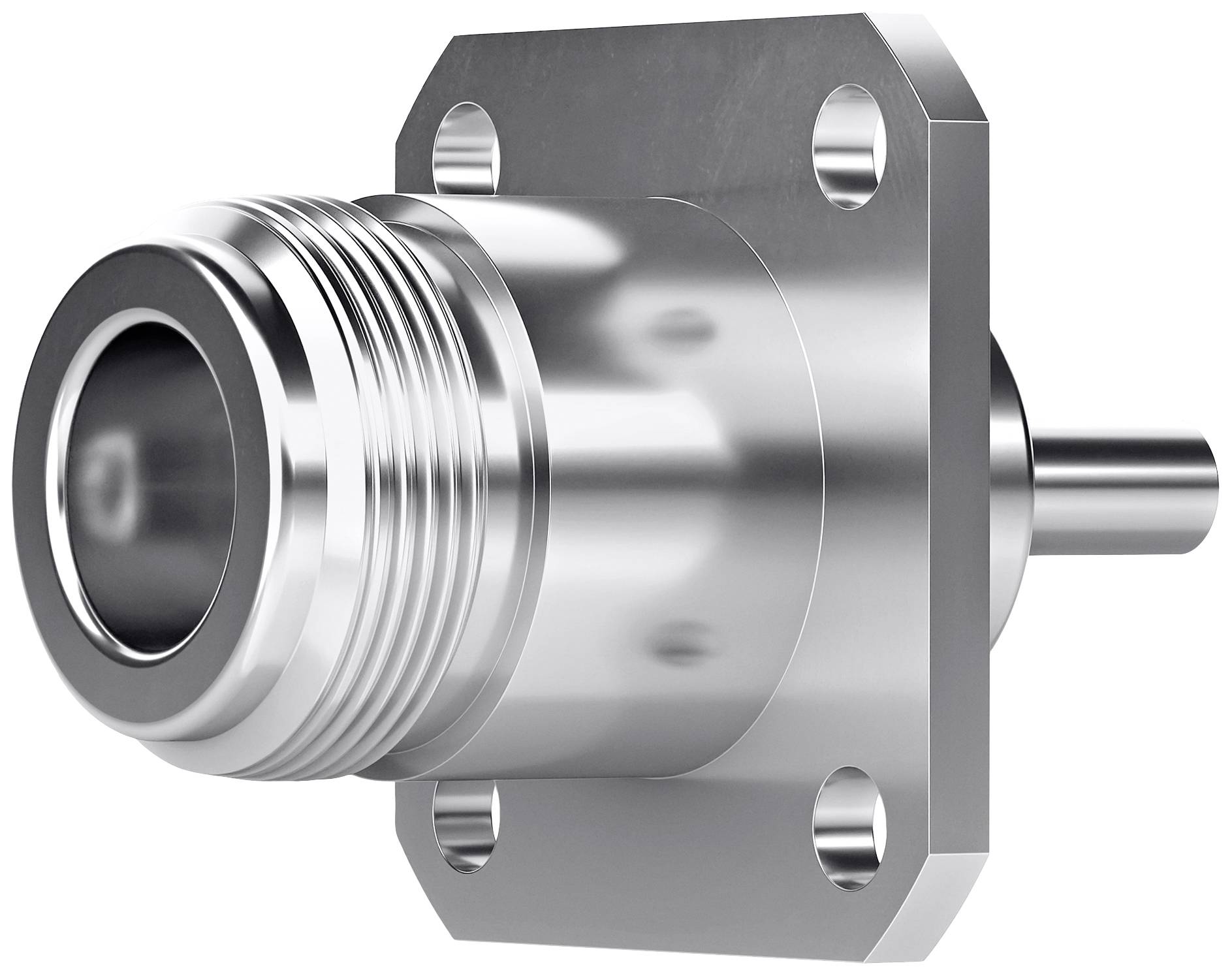 Ein silbernes Metallrohr mit Flansch und Schraubenlöchern, das für den Anschluss in technischen oder industriellen Anwendungen bestimmt ist.