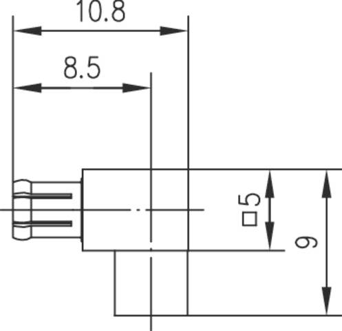 Technische Zeichnung eines Steckers mit Abmessungen: 10,8 mm Länge, 8,5 mm Breite, 5 mm und 9 mm Höhe angegeben.