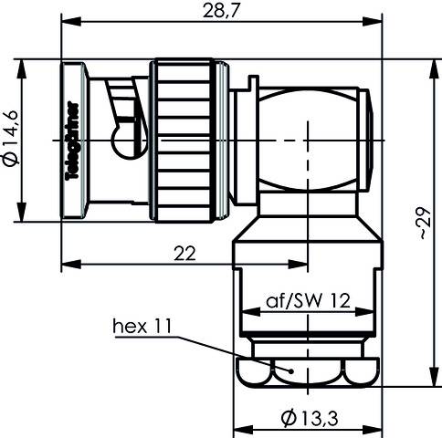 Telegärtner 100023331 100023331 BNC-Steckverbinder Stecker, gewinkelt 50Ω 1St.
