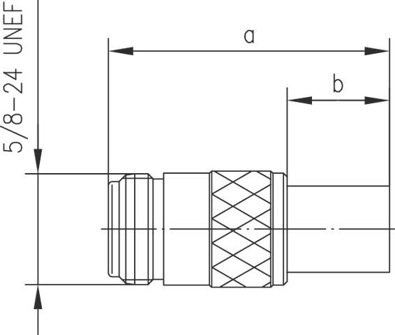 Technische Zeichnung eines Adapters mit Gewinde '5/8-24 UNEF', der Abmessungen 'a' und 'b' zeigt.