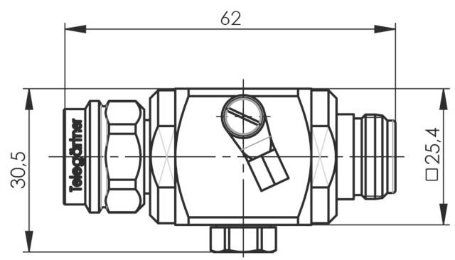 Technische Zeichnung eines Steckverbinders mit Abmessungen: Breite 62 mm, Höhe 30,5 mm. Herstellername 'Telegärtner' auf der linken Seite.