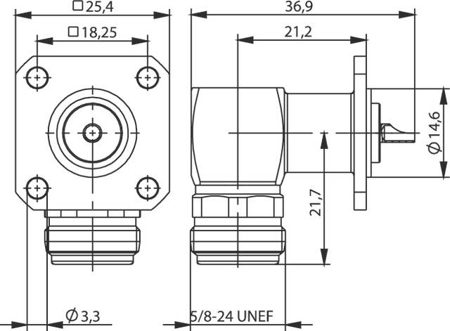 Telegärtner 100024041 100024041 N-Steckverbinder Kupplung, gewinkelt 50Ω 1St.