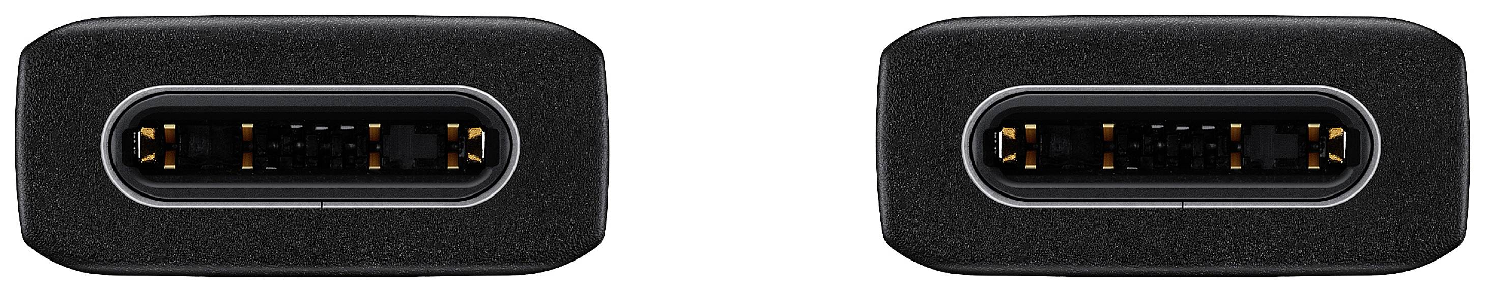 Zwei schwarze Steckdosen mit USB-C-Anschlüssen, nebeneinander, auf weißem Hintergrund.