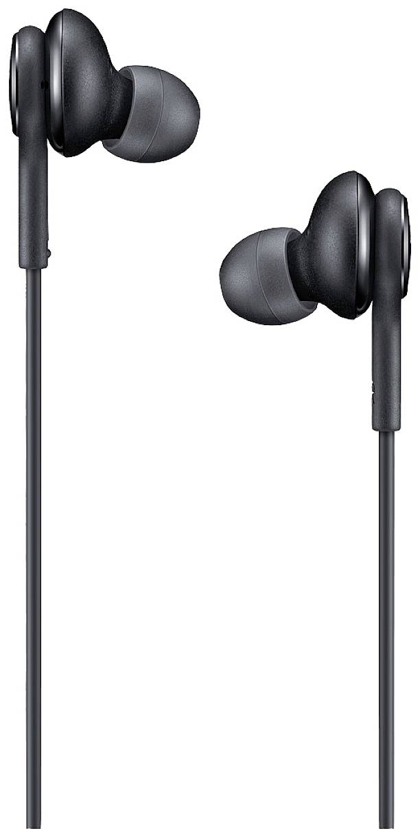 Ein Paar schwarze In-Ear-Kopfhörer mit Kabel, schlichtes Design, dient zur Audiowiedergabe.