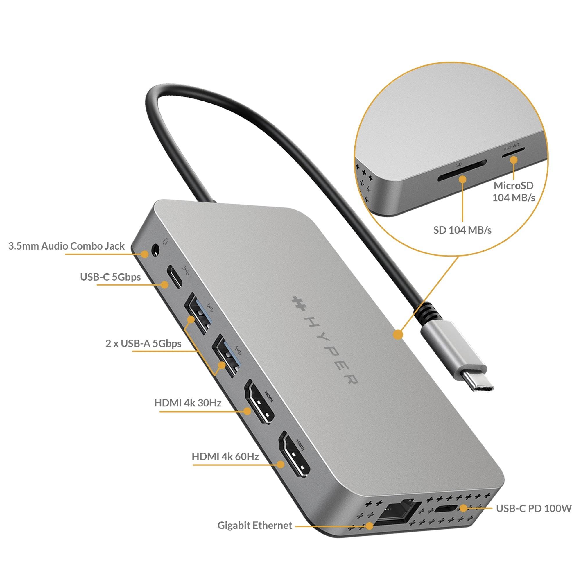 HYPER USB-C® Dockingstation HDM1H-GL Passend für Marke Dockingstations: Universal