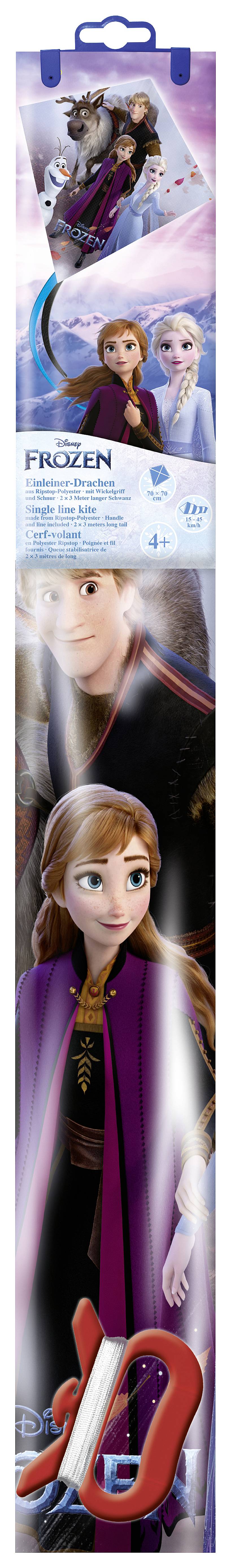 Eisprinzessin-Motiv mit Charakteren auf einer Verpackung für ein Kinderprodukt. Enthält Disney 'Frozen'-Branding und empfohlene Altersangabe.
