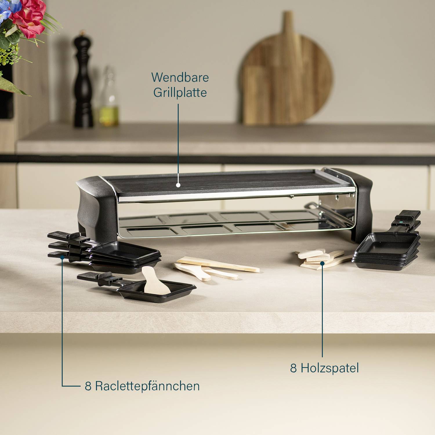 Princess 162840 Raclette 8 Pfännchen Schwarz