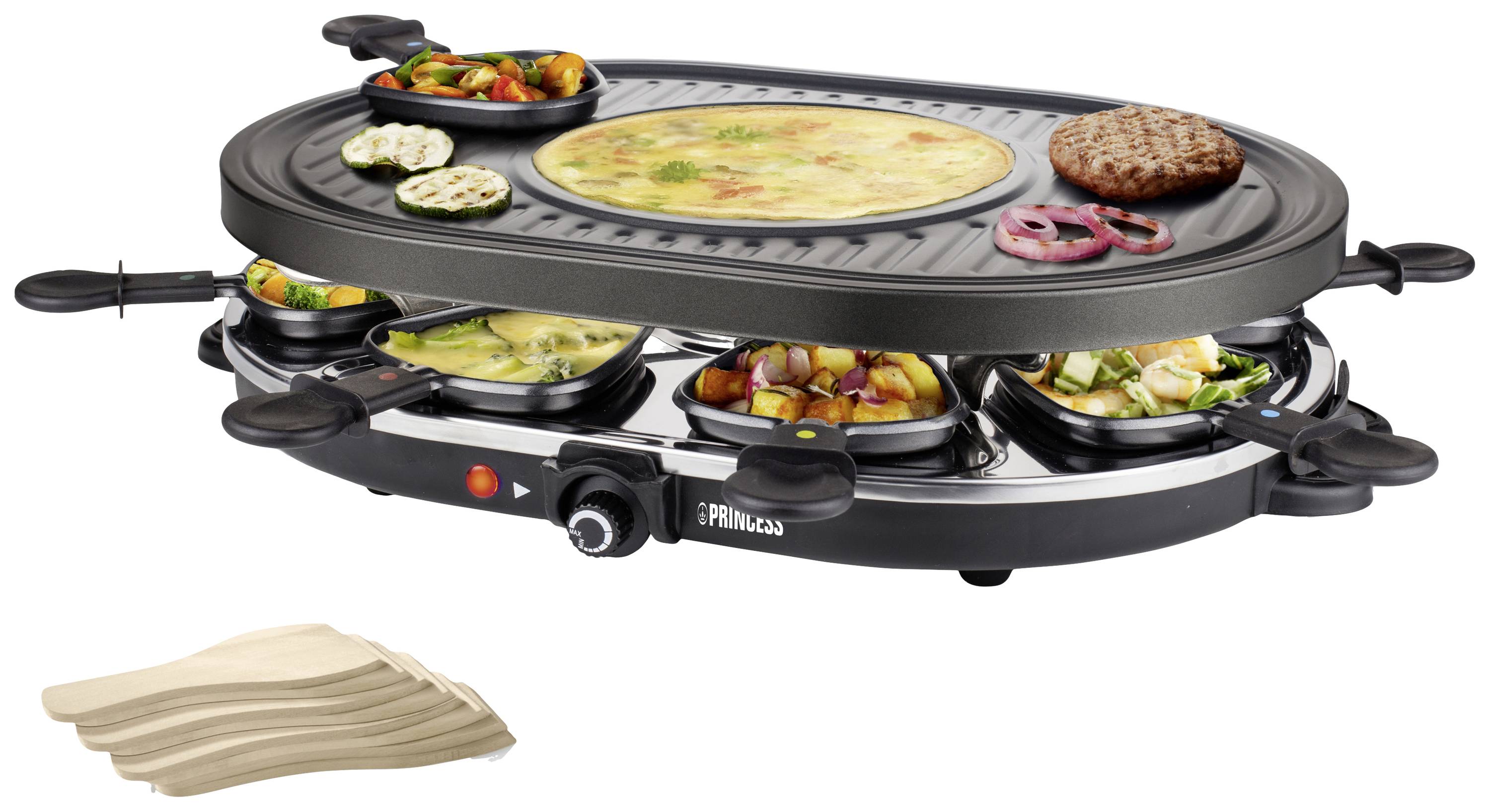 Princess 162700 Raclette 8 Pfännchen Schwarz