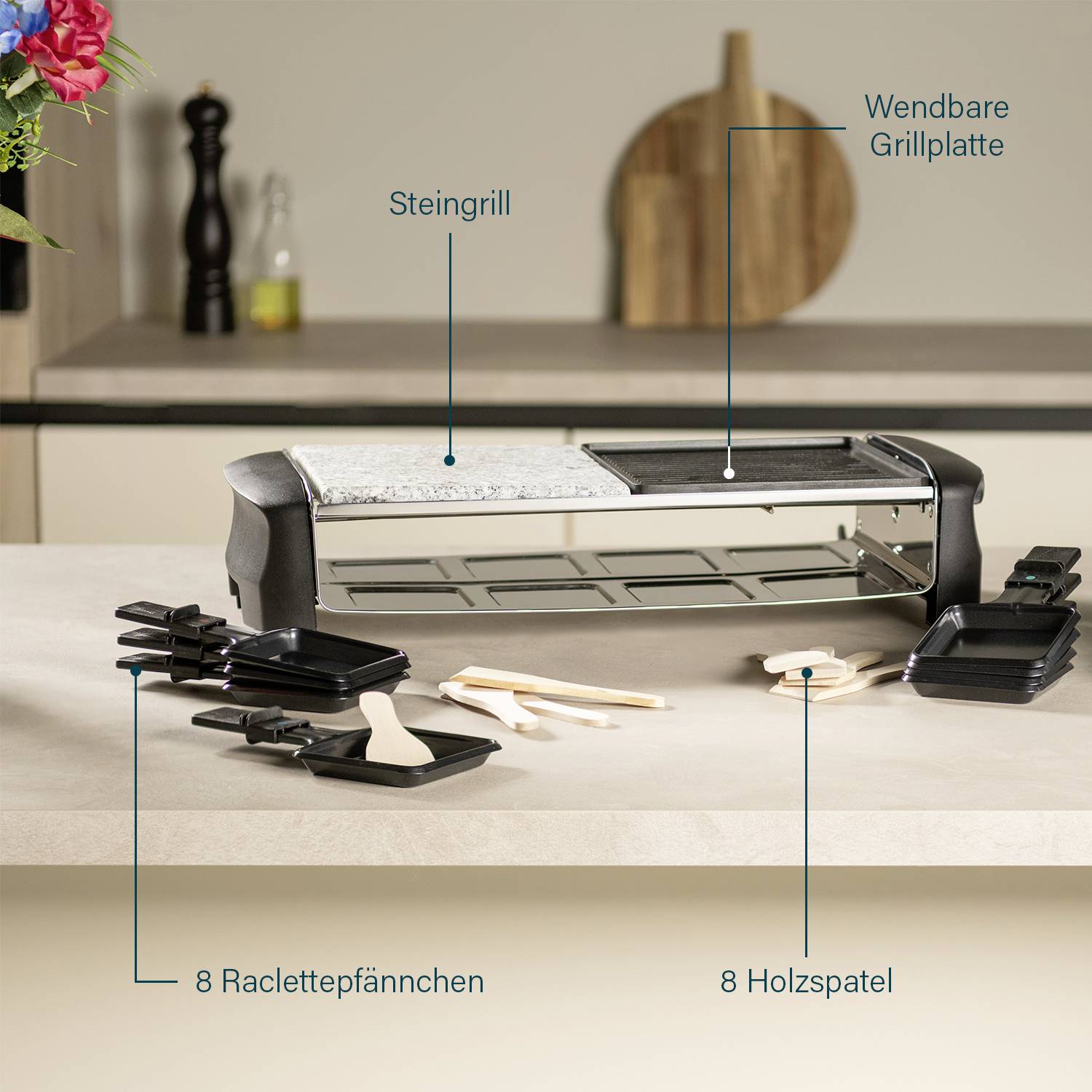 Princess 162820 Raclette 8 Pfännchen Schwarz