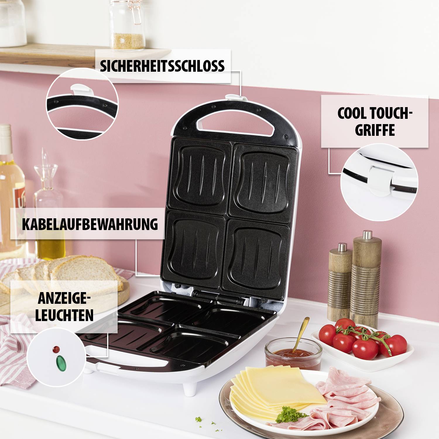 Tristar SA-3065 Sandwichmaker 4Pfännchen Weiß